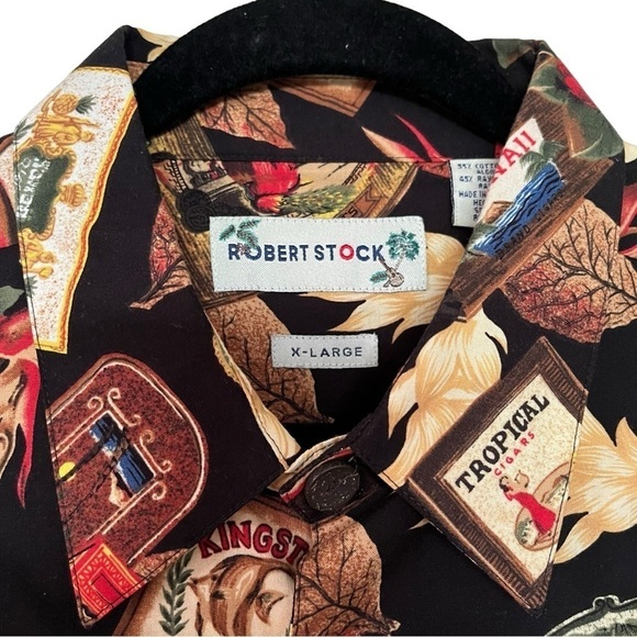Vintage Robert Stock Hawaiian island cigar themed button down collared shirt - Picture 2 of 10